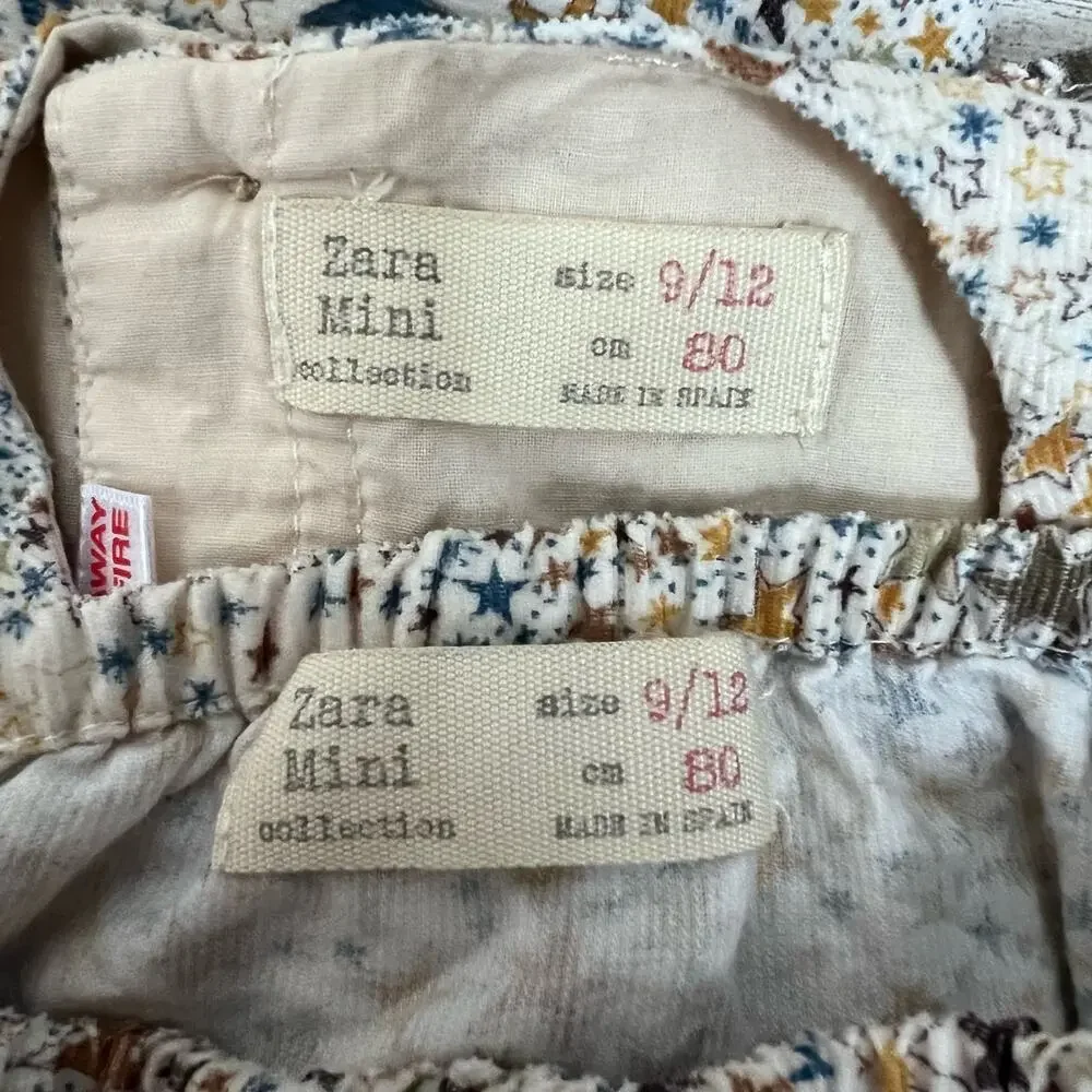 🦄 3/$36 Zara Mini Dress Set Baby Girl 9-12M Cream Star Corduroy Bloomers Set